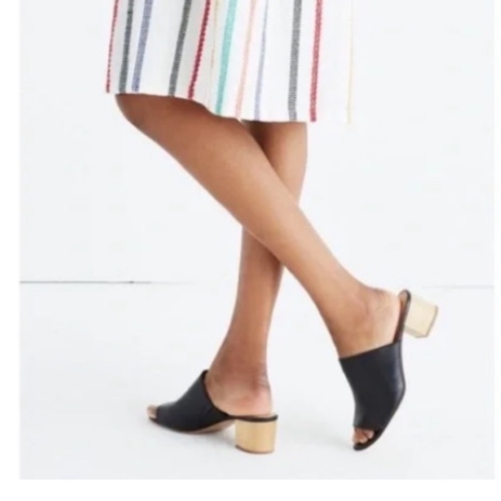 Madewell Black Leather Mules Block Heel